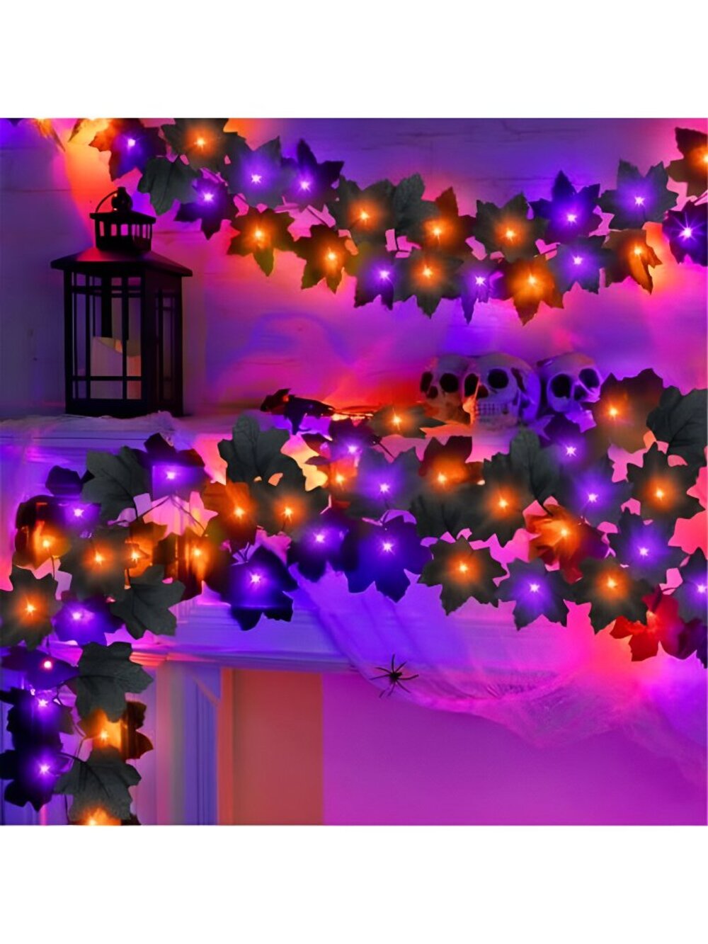 3 Pack Total 18 Ft Black Halloween Garland with Lights for Halloween Decor